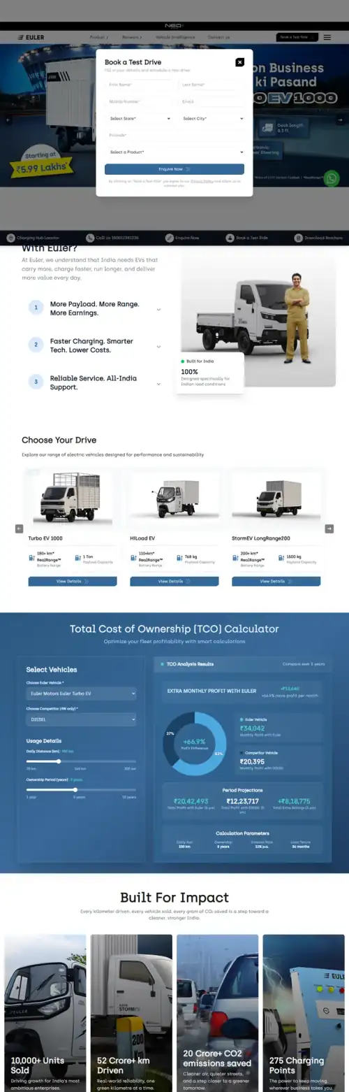 Euler Motors website preview